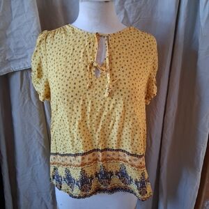 Lucky brand Yellow Womens  boho tie-neck viscose top Medium